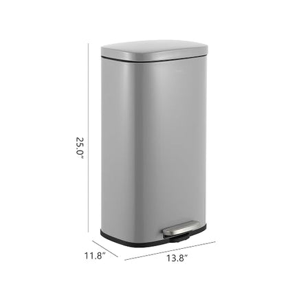 happimess Curtis 8 Gal Step Trash Can Soft Close 25", Gloss Gray