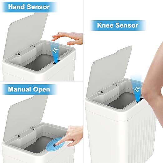 Naisu 4 Gal Bathroom Trash Can with Lid,Automatic Garbage Can with Touchless and Sealed Design,Slim Motion Sensor Waterproof Plastic Trash Bin Suitable for Bedrooms,Bathrooms,Kitchens（2 Pack, White）