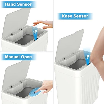 Naisu 4 Gal Bathroom Trash Can with Lid,Automatic Garbage Can with Touchless and Sealed Design,Slim Motion Sensor Waterproof Plastic Trash Bin Suitable for Bedrooms,Bathrooms,Kitchens（2 Pack, White）