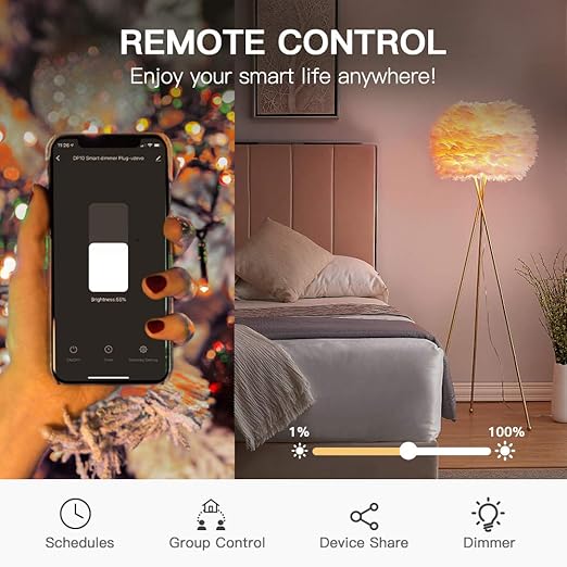 TREATLIFE Smart Dimmer Plug 2 Pack Outdoor Smart Plug Works with Alexa and Google Assistant, Light Dimmer Remote Control, Max Power 400W, IP44 Waterproof for Dimmable Outdoor Lights, Floor, Table Lamp