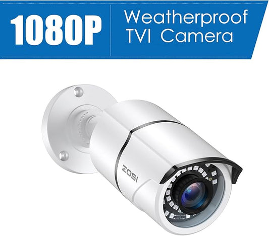 ZOSI 2 Pack 2MP 1080p HD-TVI Home Security Camera Outdoor Indoor 1920TVL,36PCS LEDs,120ft Night Vision, 105°View Angle, Weatherproof Surveillance CCTV Bullet Camera (White Color)