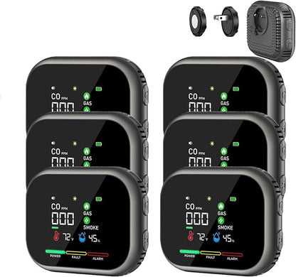 6-in-1 Protable Environment Detector with HD Screen Display Temperature Humidity, Plug in &Magnetic Mount,Built-in Battery Backup, High Accuracy Sensors for Home,RV,Hotel (6, Gray)