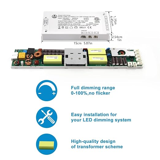 VST 22W LED Power Supply 100V-240V AC to 12V DC Low Voltage LED Transformer with 12V JST Ports, ETL Certified White LED Driver