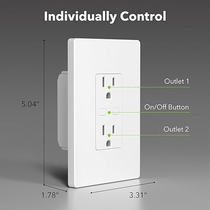 Smart WiFi in-Wall Outlet Switch 2 Individually Outlets Works with Timer Function Compatible with Alexa and Google Assistant BN-LINK