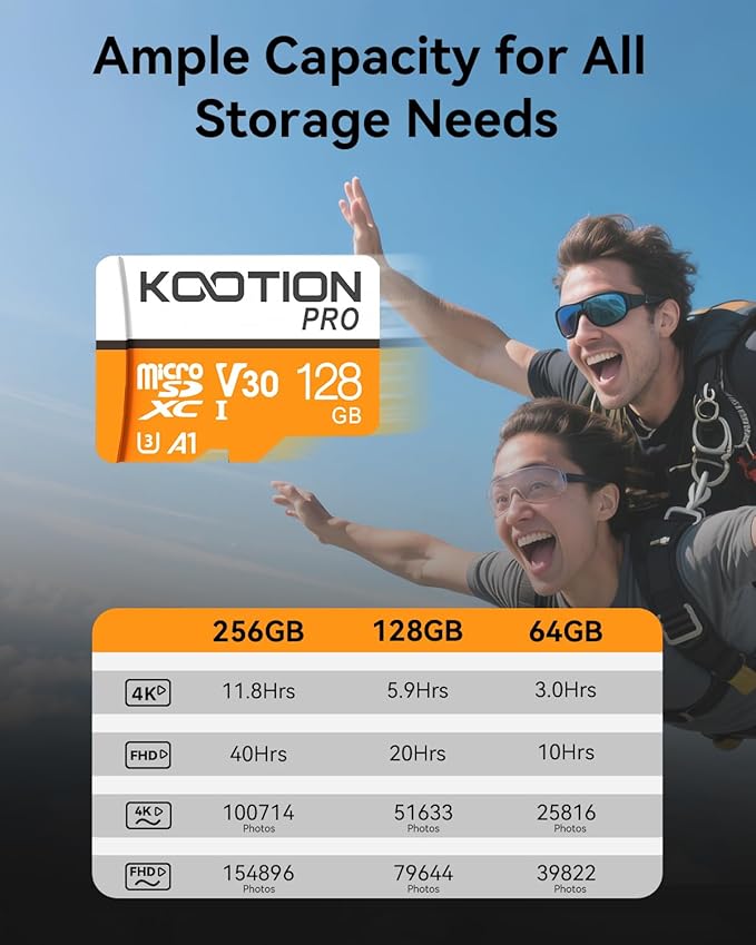 KOOTION 5 Pack Micro SD Cards 128GB, U3 microSDXC Flash Memory Card for 4K Video Recording, A1, V30, Full HD, C10 TF Card with Adapter