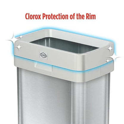 Clorox 13 Gallon Trash Can - 50L Slim Open Top Garbage Bin for Commercial Spaces, Kitchen, Office - Narrow Rectangular Stainless Steel Body with Hinged Rim Protection