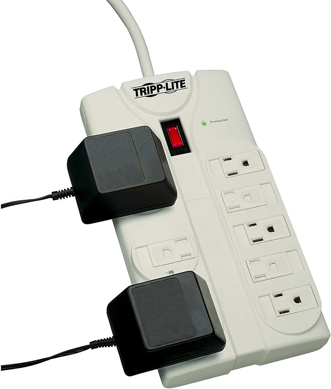 Tripp Lite 8 Outlet Surge Protector Bundle with Extra Long 25ft & 8ft Cords, Right Angle Plugs