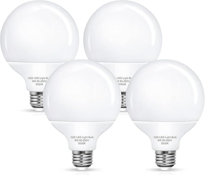 Flaspar G25 LED Vanity Light Bulbs, 100W LED Globe Bulb Equivalent, 9W Vanity Bulbs for Bathroom, 5000K Daylight White 900LM, E26 Base Round Makeup Mirror Bathroom Lights Bulb Décor Lighting, 4 Pack