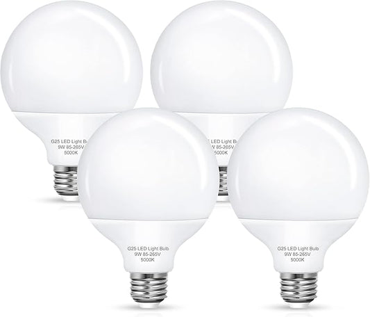 Flaspar G25 LED Vanity Light Bulbs, 100W LED Globe Bulb Equivalent, 9W Vanity Bulbs for Bathroom, 5000K Daylight White 900LM, E26 Base Round Makeup Mirror Bathroom Lights Bulb Décor Lighting, 4 Pack