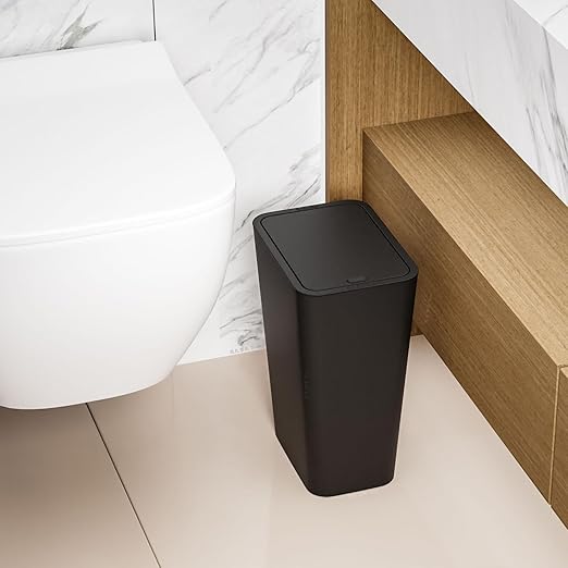 Yieach 12L Black Slim Bathroom Trash Can with Lid,3.17 Gallon Pet/Dog Proof Kitchen Trash Can,Rectangle Thin Garbage Can,Covered Waste Basket,Narrow Small Plastic Trashcan for Room,Bedroom,Office,2PCS
