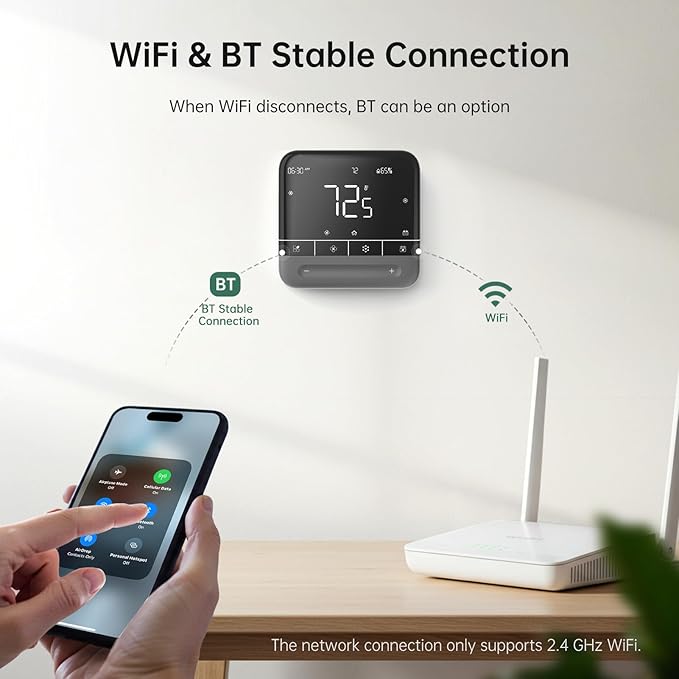 Provirtec Smart Thermostat for Home with Room Sensor, 7 Days Programmable, Energy Saving WiFi Thermostats for House，APP & Touchscreen Control, C Wire Required, 3.95 Inch Large Screen