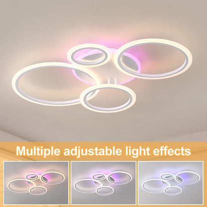 LED Ceiling Light 50W, Dimmable 4-Ring Flush Mount Fixture | Modern Ceiling Light Fixture with Remote, 3000K-6000K Adjustable, RGB Ambient Backlight, 3000LM for Bedroom Living Room