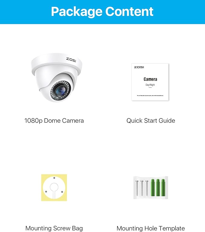 ZOSI 1080p Dome Security Cameras (Hybrid 4-in-1 HD-CVI/TVI/AHD/960H Analog CVBS),2MP Day Night Weatherproof Surveillance CCTV Camera Dome Outdoor/Indoor,Night Vision Up to 80FT