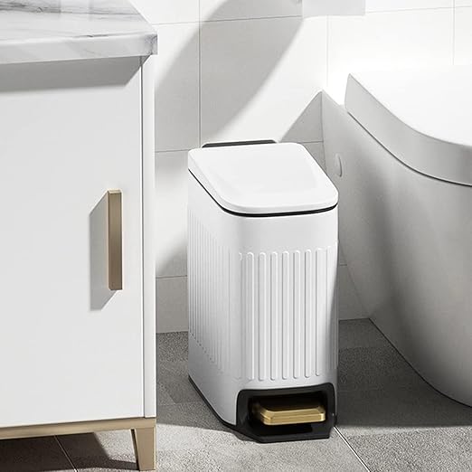 SIDIANBAN Bathroom Trash Can with Lid Soft Close and Foot Pedal, Small Rectangular Slim Garbage Can with Inner Wastebasket for Bedroom, Office, Kitchen, 1.6Gal/6L (White)