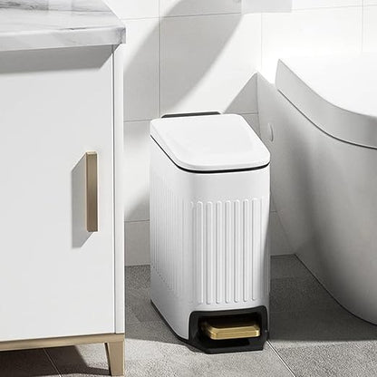 SIDIANBAN Bathroom Trash Can with Lid Soft Close and Foot Pedal, Small Rectangular Slim Garbage Can with Inner Wastebasket for Bedroom, Office, Kitchen, 1.6Gal/6L (White)