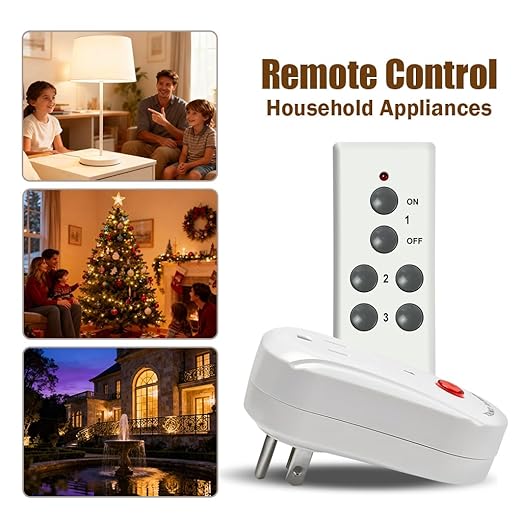 Remote Control Outlet, C-GLNKY Wireless Electrical Plug Switch for Lights, Lamps, Fans, 100ft RF Range,15A 1800W (1 Remote + 3 Outlet+1 Battery)