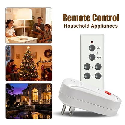 Remote Control Outlet, C-GLNKY Wireless Electrical Plug Switch for Lights, Lamps, Fans, 100ft RF Range,15A 1800W (1 Remote + 3 Outlet+1 Battery)