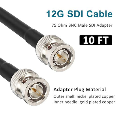 XRDS -RF 12G SDI Cable 10FT, SDI Video Cables 3G/6G/12G 75ohm BNC Male Cable Supports HD-SDI/3G/6G-SDI/4K/8K for Video Security Camera SDI Converter