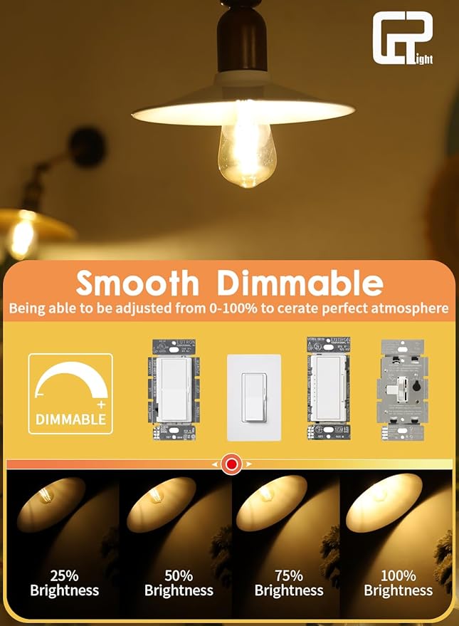 Amber Glass ST58 = ST19 Vintage LED Edison Bulb - Dimmable 6W 650LM 2700K Warm White, 90+ CRI, E26 Antique Style Decorative Filament Light, 60W Incandescent Replacement, 10-Pack