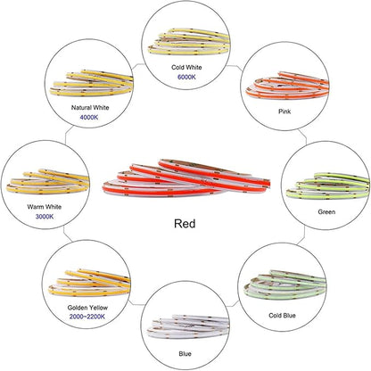 24V COB LED Strip Lights, 16.4ft Ultra Narrow 5mm Golden Yellow LED Tape with 4000 LEDs, High Bright Dotless Dimmable Flexible LED Ribbon for Indoor Hotel Home Christmas Decor (No Power Supply)