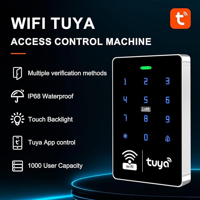 S10 TUYA Wi-Fi Access Control Keypad, IP68 Waterproof, RFID Touchscreen Access Controller, Mobile App Door Opening, Password Keypad, 1000 User Capacity, Home Single and Double Door Access