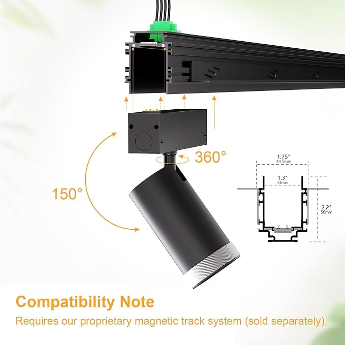 Adjustable Focus Spotlight, 18W CCT Magnetic Track Light Head | 24V LED Lamp, Rotatable Spotlight, Smart Control via App Remote Voice, Dimmable 2700K-6000K, ETL Certified Beam Angle 20°-45°
