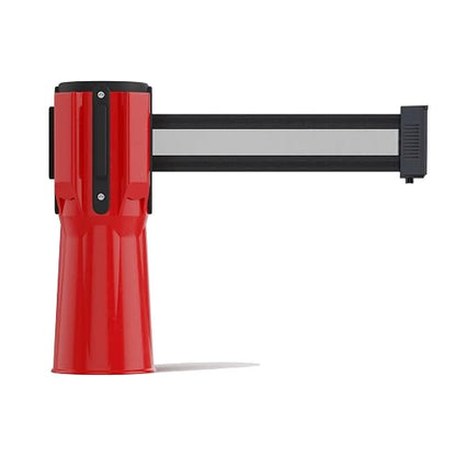 Trafford Industrial 11 ft Cone-Mounted Retractable Belt Barrier Red Case with Black with White Horizontal Stripe Belt