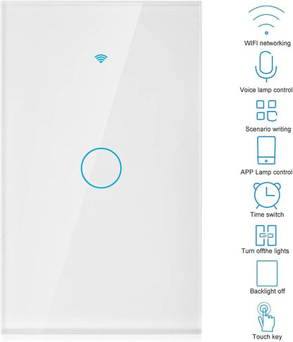 Wi-Fi Wall Switch, WiFi Remote Control Switch WiFi Touch Screen Switch Single Circle for Alexa for 1‑Way AC 90‑250V (White)