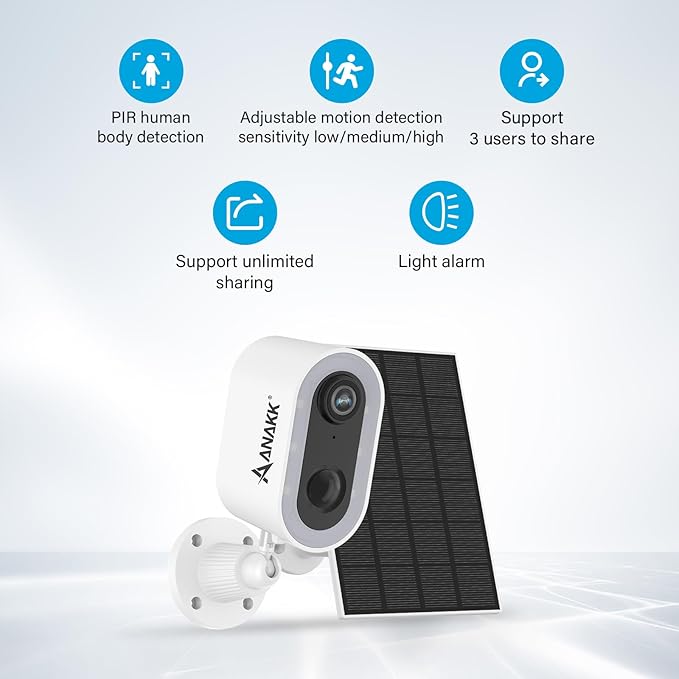 Solar Security Cameras System Wireless Outdoor, 1 Camera Home Surveillance, Color Night Vision, 24/7 Recording, Motion Detection, Weatherproof