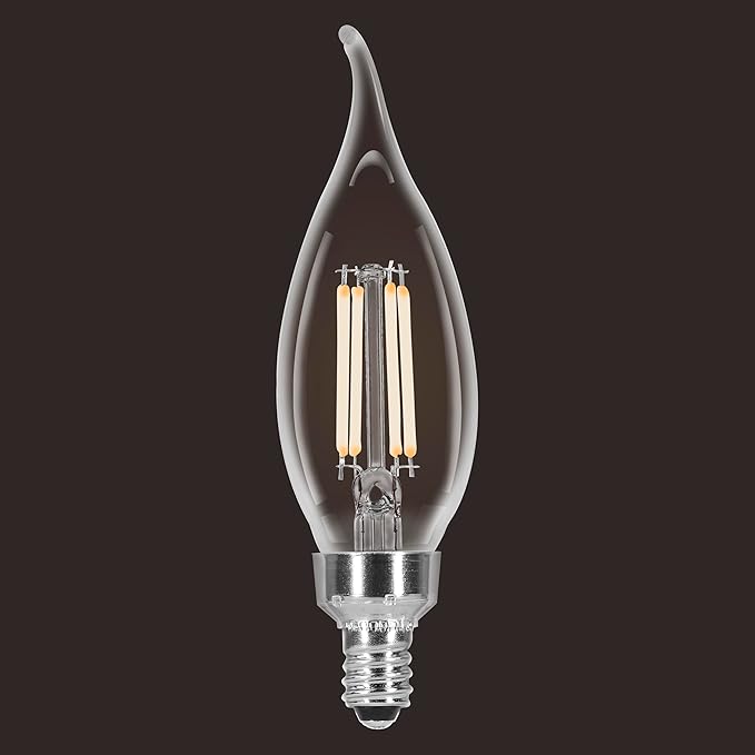Sylvania B10 Clear LED White Filament Bulb, 6W, Dimmable, 500 LMS, Candelabra Base, 2700K, Soft White - 4 Pack (41848)
