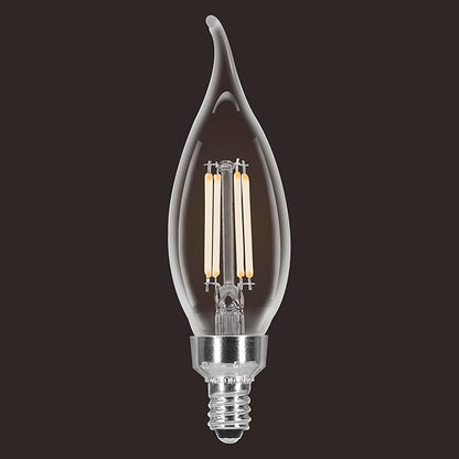 Sylvania B10 Clear LED White Filament Bulb, 6W, Dimmable, 500 LMS, Candelabra Base, 2700K, Soft White - 4 Pack (41848)