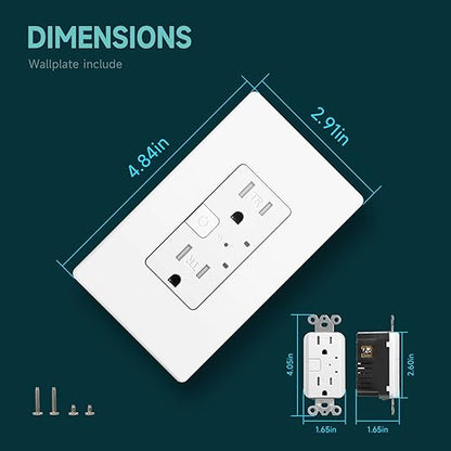 TOPELER Smart Wall Outlet with 2 Individually Controlled Ports, 15Amp TR Receptacle Control Appliances from Anywhere, 2.4 GHz WiFi Outlet Work with Alexa & Google Home, White, ETL & FCC Approval