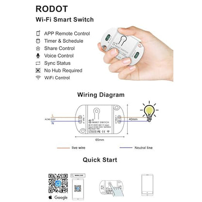 10A KR2201WB Wi-Fi Wireless Smart Basic Switch for Smart Home Smart Life APP Compatible with Alexa & Google Home Assistant No Hub Required Support DIY Module (5-Pcs)