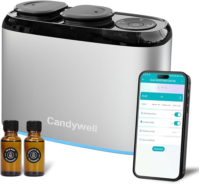 Smart Essential Oil Diffuser with Dual Nozzle & App Control, Waterless Diffuser for 1500 Sq Ft, with 4 Timer & 4 Mist Levels, Hotel Scent Diffuser for Home & Office