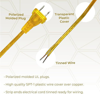 Royal Designs Lamp Cord Molded Plug with Rotary Dimmer Switch, Stripped Ends Ready for Wiring, 8 ft long, Gold, SPT-1 UL Listed