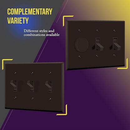 ENERLITES Triple Light Wall, Toggle Switch Plate, Gloss Finish, 3-Gang Standard Size 4.50" x 6.38", Unbreakable Polycarbonate Thermoplastic, UL Listed, 8813-BR, Brown