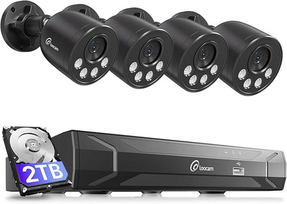 Loocam Wired Security Camera System 8MP 8CH NVR 2TB HDD, 4pcs 4K PoE Camera System AI Human Vehicle Detection, Outdoor Indoor Home Security Camera System 24/7 Recording, Remote Access, Plug&Play