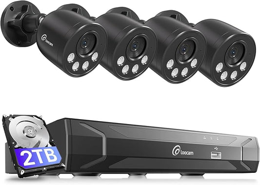 Loocam Wired Security Camera System 8MP 8CH NVR 2TB HDD, 4pcs 4K PoE Camera System AI Human Vehicle Detection, Outdoor Indoor Home Security Camera System 24/7 Recording, Remote Access, Plug&Play