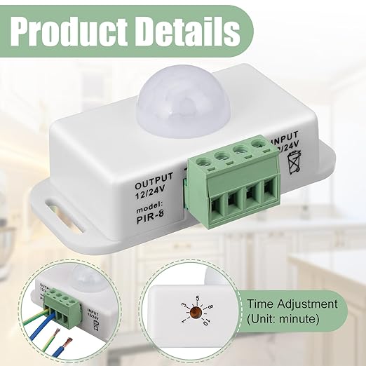6 Pack 12V 24V PIR Sensor LED Motion Sensor Motion Detector Light Switch Body Infrared Sensing Timer Function Sign Control PIR Controllerfor Flexible LED Strip Lights(White)