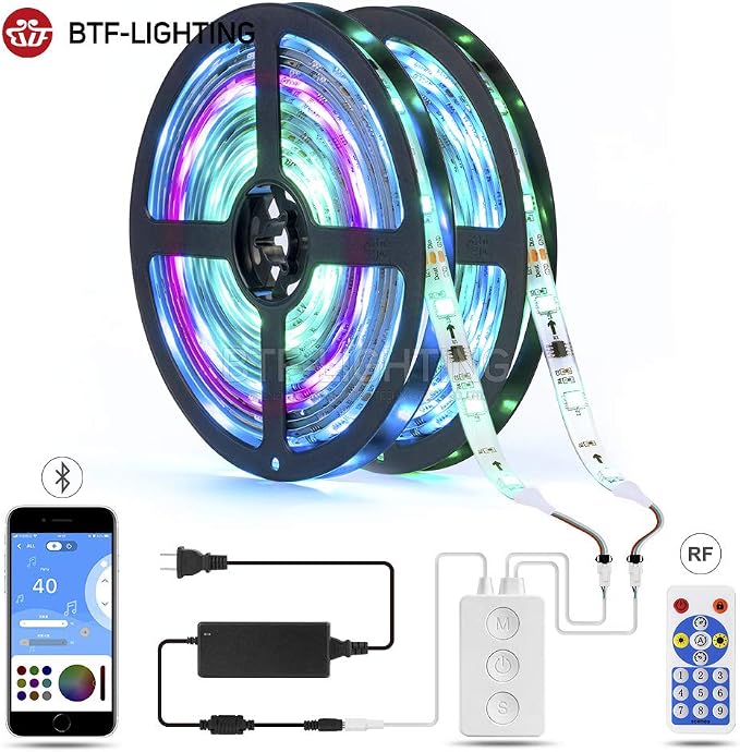 BTF-LIGHTING WS2812B WS2811 1903 Built-in Mic Music SP601E Bluetooth Controller with Dual Signal Output Ports for LED Module Pixel Strip Light Andriod iOS APP /3 Keys Button/RF Remote Control
