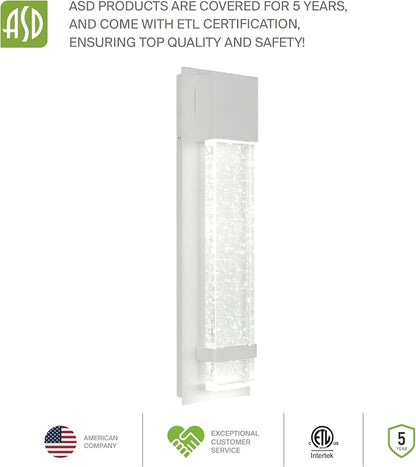 ASD LED 18" Bubble Glass Wall Light Fixture, Outdoor & Indoor Seeded Sconce | 3CCT, Waterproof, Dimmable, ETL Listed | 12W 500LM 3000-5000K 120V | Exterior Lantern, Porch Lighting | White
