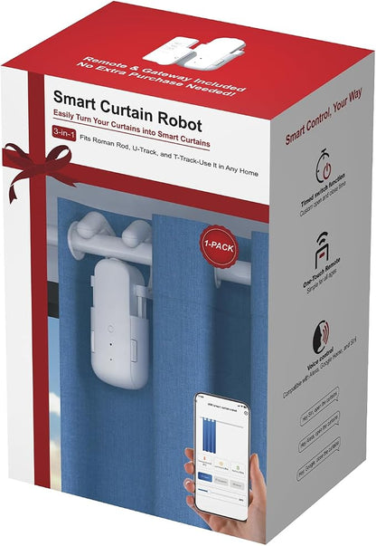 Automatic Curtain Opener with Remote, Gifts for Women and Men, Compatible with Alexa and Google Home, Bluetooth Curtain Opener with App/Timer(For Roman, T/U Tracks - With Remote)