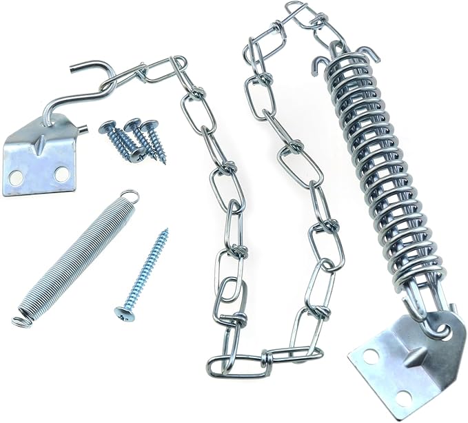 1 Set of Spring Loaded Screen Door Chain Set Silver Windproof Door Chain Heavy Duty Storm Door Hardware Suitable for Wooden Door Aluminium Door Composite Door