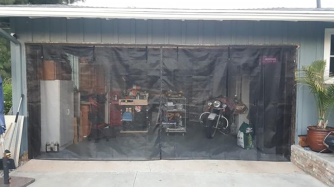 Garage Door Screen - 2 Car 18x8Ft Magnetic Closure Heavy Duty Weighted Bottom Screen Self Sealing Fiberglass Mesh Retractable Net - Easy Assembly & Pass-Through(Black)