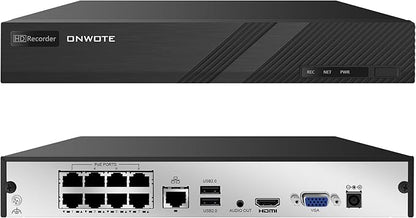 ONWOTE 8 Channel 4K 8MP NVR (Built-in 8 PoE Ports), Motion Detection, 8CH Video Audio Recorder, Only Work with ONWOTE 8MP/ 6MP/ 5MP PoE IP Cameras, 8-CH Synchro Playback (No Hard Drive Included)