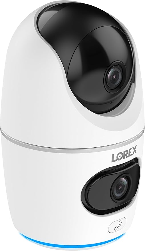 Lorex 2K Dual Lens Indoor Wi-Fi Security Camera | Auto-Tracking | 360° Pan-Tilt | Person & Pet Detection | IR Night Vision | 2-Way Talk | Call Button | Cloud & Local Storage (SD Card not Included)