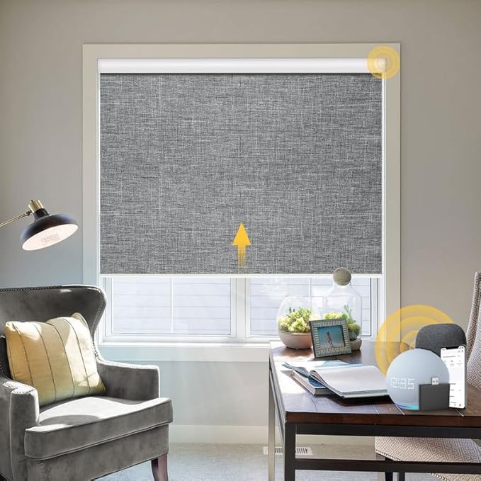 Motorized Blinds with Remote Smart Blinds for Window Blackout Roller Shades Cordless Automatic Shades Electric Blinds Compatible with Alexa & Google Assistant,Custom Gray,Customize Size