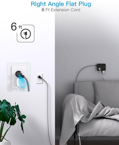 Extension Cord 6 Ft, HANYCONY Surge Protector Power Strip Long Cord 8 Outlets 4 USB Ports(2 USB C), Wall Mount, 1080J Surge Protection, Desk Charging Station for for Home Office Dorm Room Essentials
