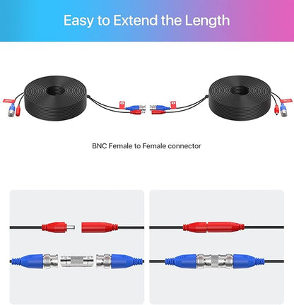 ZOSI 1 Pack 100ft (30 Meters) 2-in-1 Video Power Cable, BNC Extension Surveillance Camera Cables for Video Security Systems (Included 1X BNC Connectors and 1X RCA Adapters)
