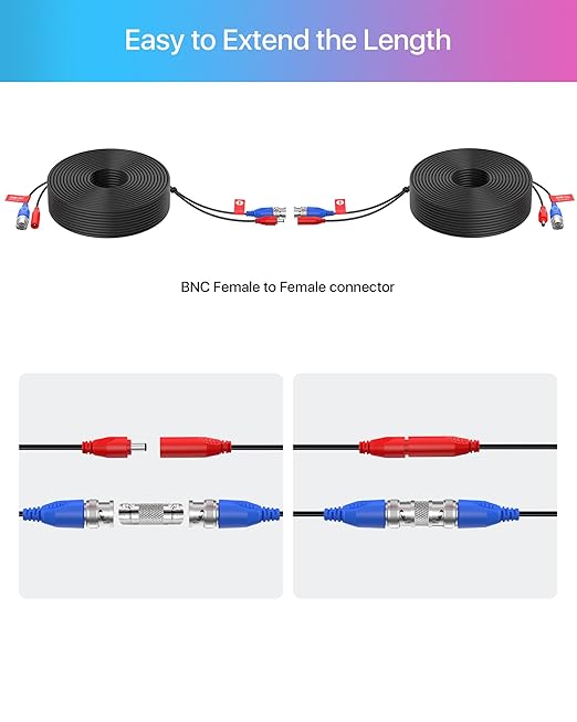 ZOSI 4-Pack 100ft (30m) BNC Video Power Cables, All-in-One Pre-Made Extension Wire for CCTV Security Camera Surveillance DVR Systems, Includes 4 BNC & RCA Connectors and 100 Cable Clips